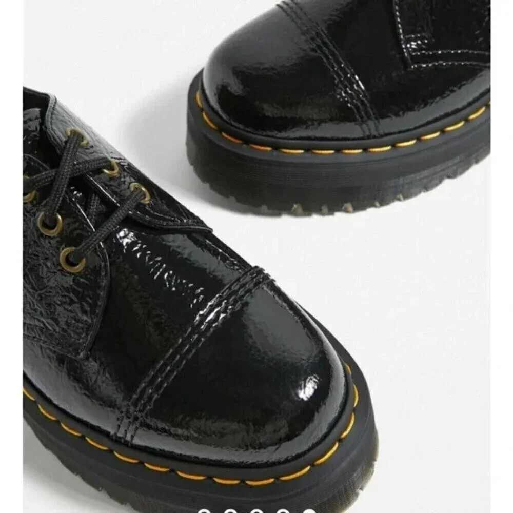 Dr. Martens 1461 Distressed Patent Leather Platform Shoe Black Size 7